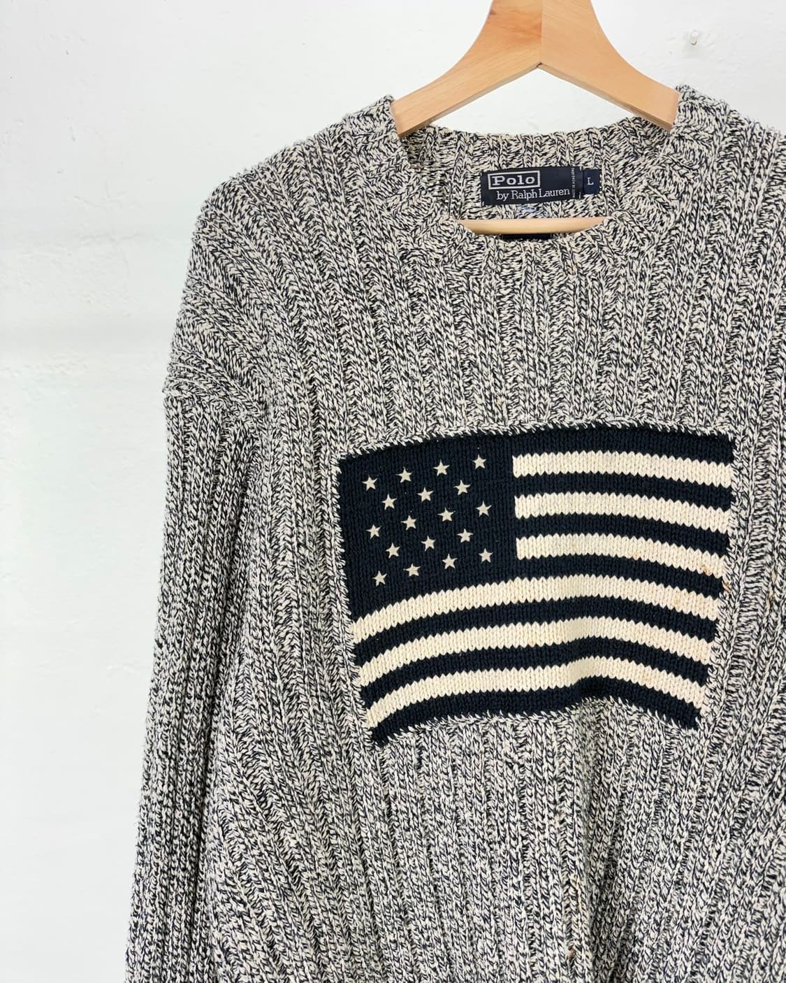 폴로 랄프로렌 블랙 앤 그레이 성조기 크루넥 니트 스웨터 상품이미지2