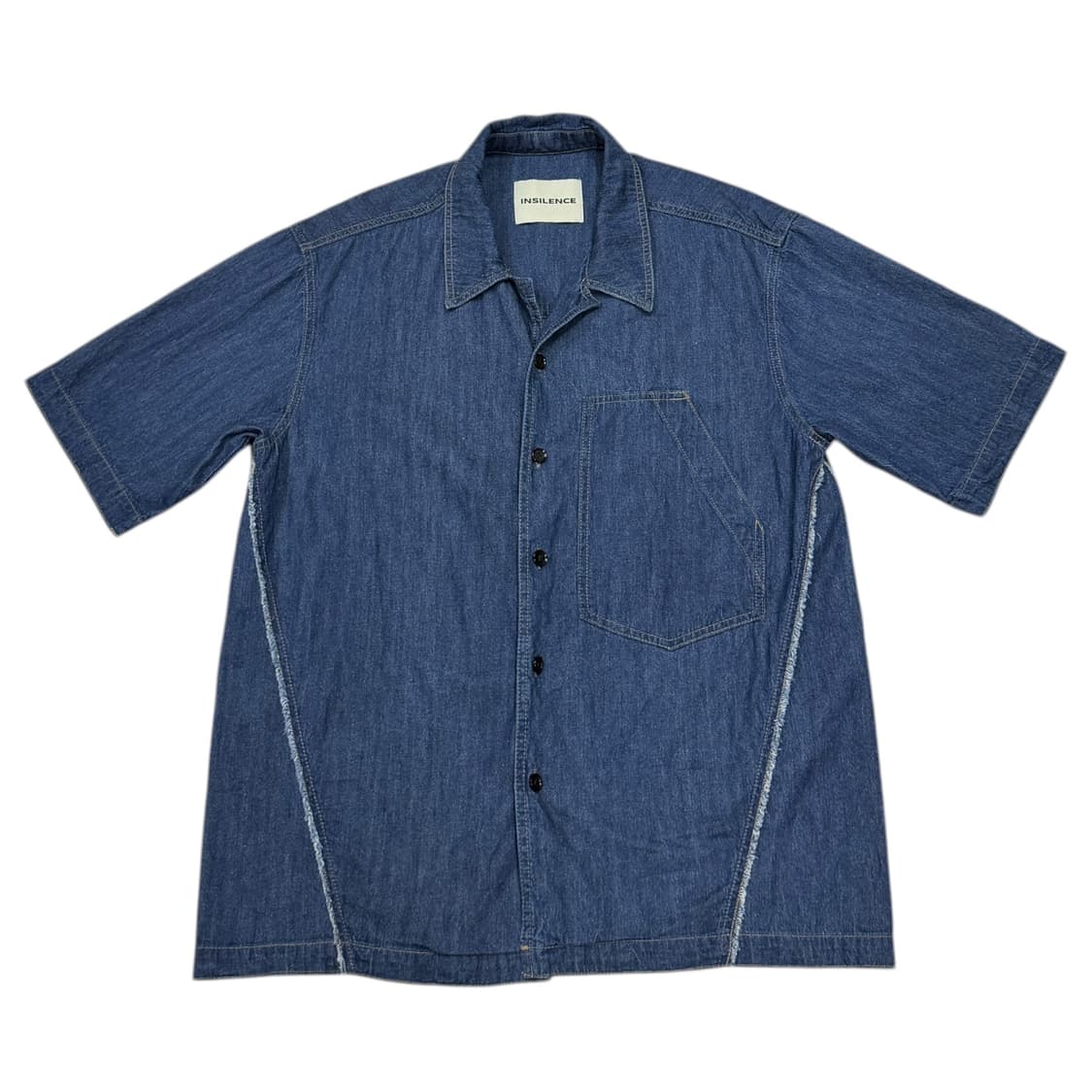 인사일런스 컷오프 린넨 데님 반팔 셔츠 인디고 블루 M 상품이미지1
