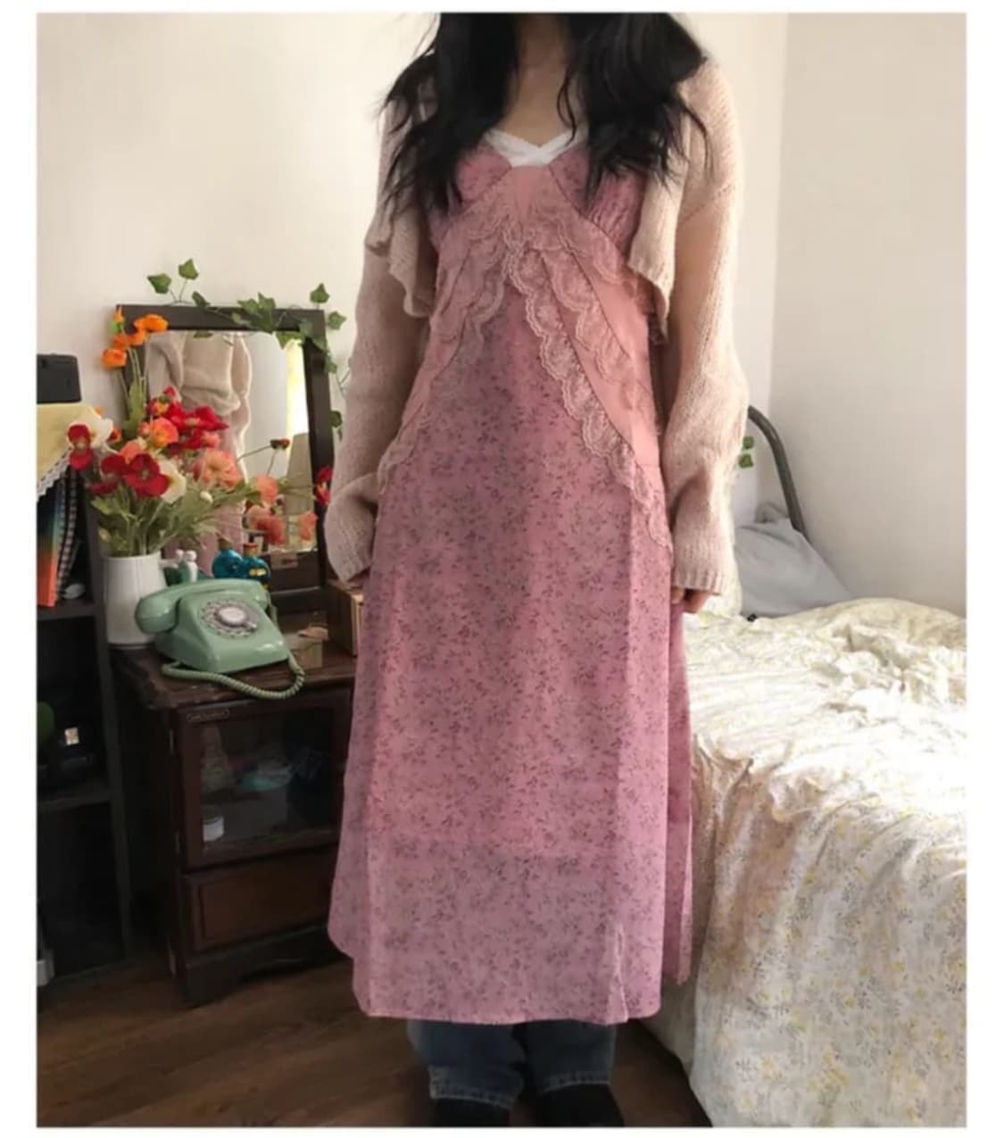 니지 moon love flower dress 핑크 롱원피스 빈티지 상품이미지2