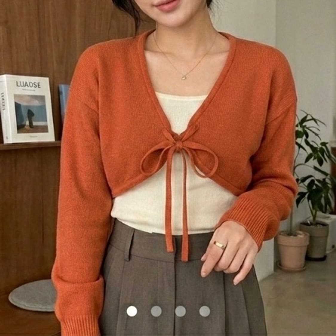Dhedhe 오렌지 니트 볼레로 FREE 상품이미지1