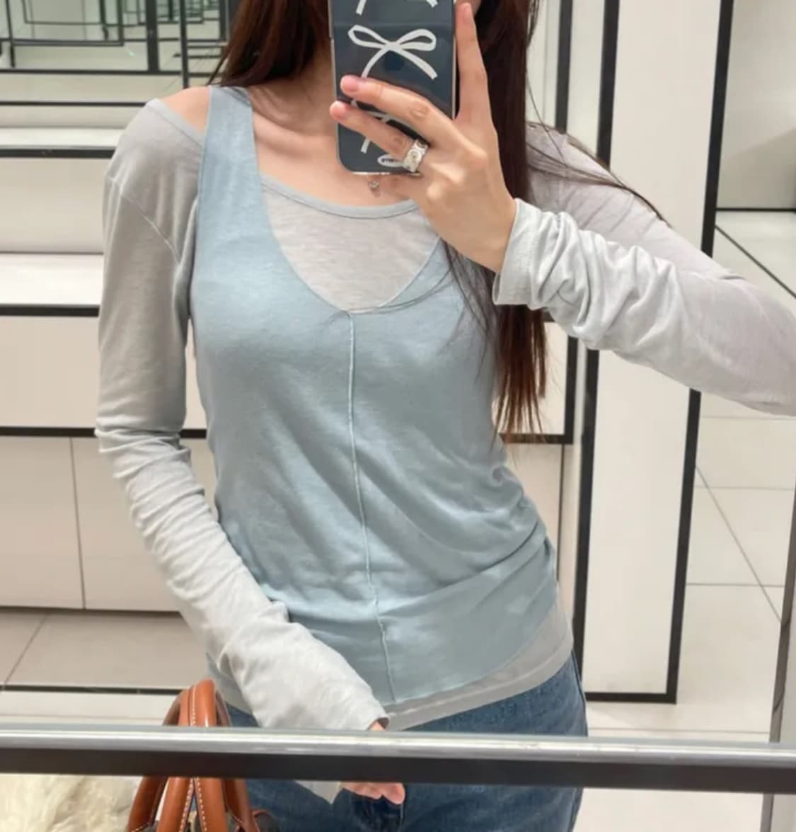니어웨어 레이어드 나시 티셔츠 세트 스카이블루 상품이미지8
