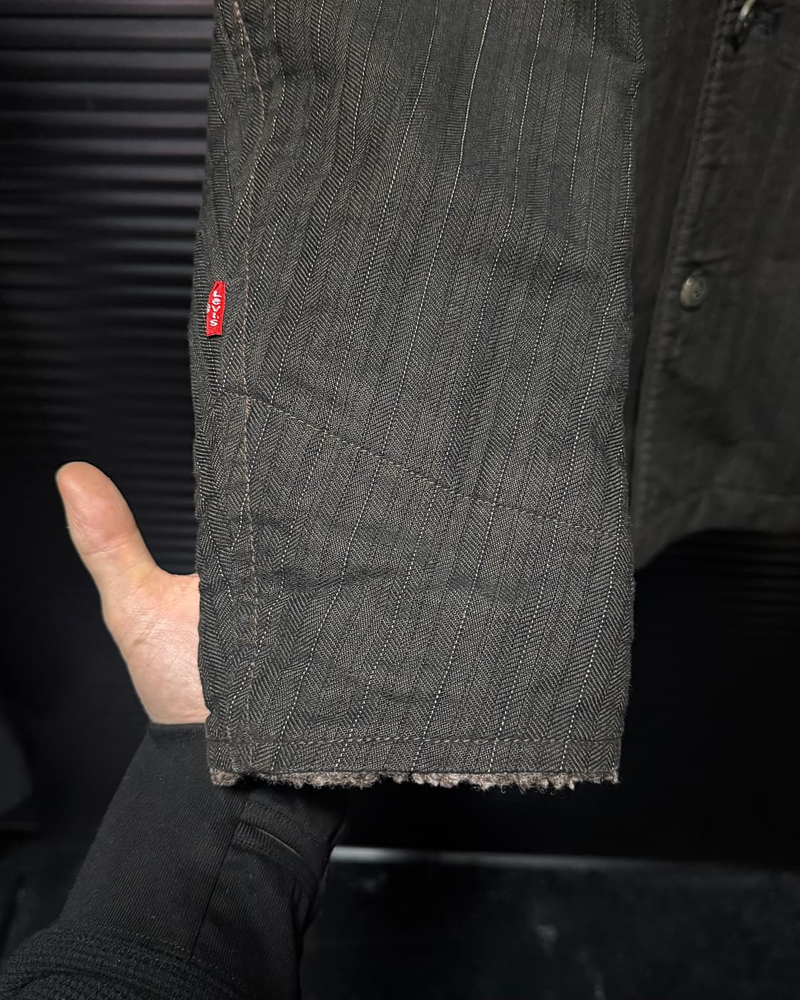 리바이스 헤링본 스트라이프 데님 쉐르파 트러커 더블 피코트 부클 양털 M 상품이미지7