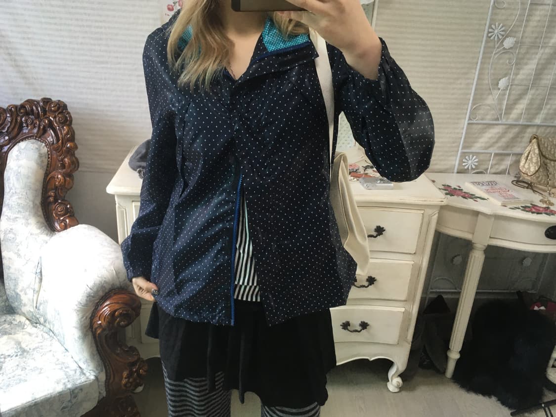 빈티지 네이비 민트 도트 바람막이 상품이미지4