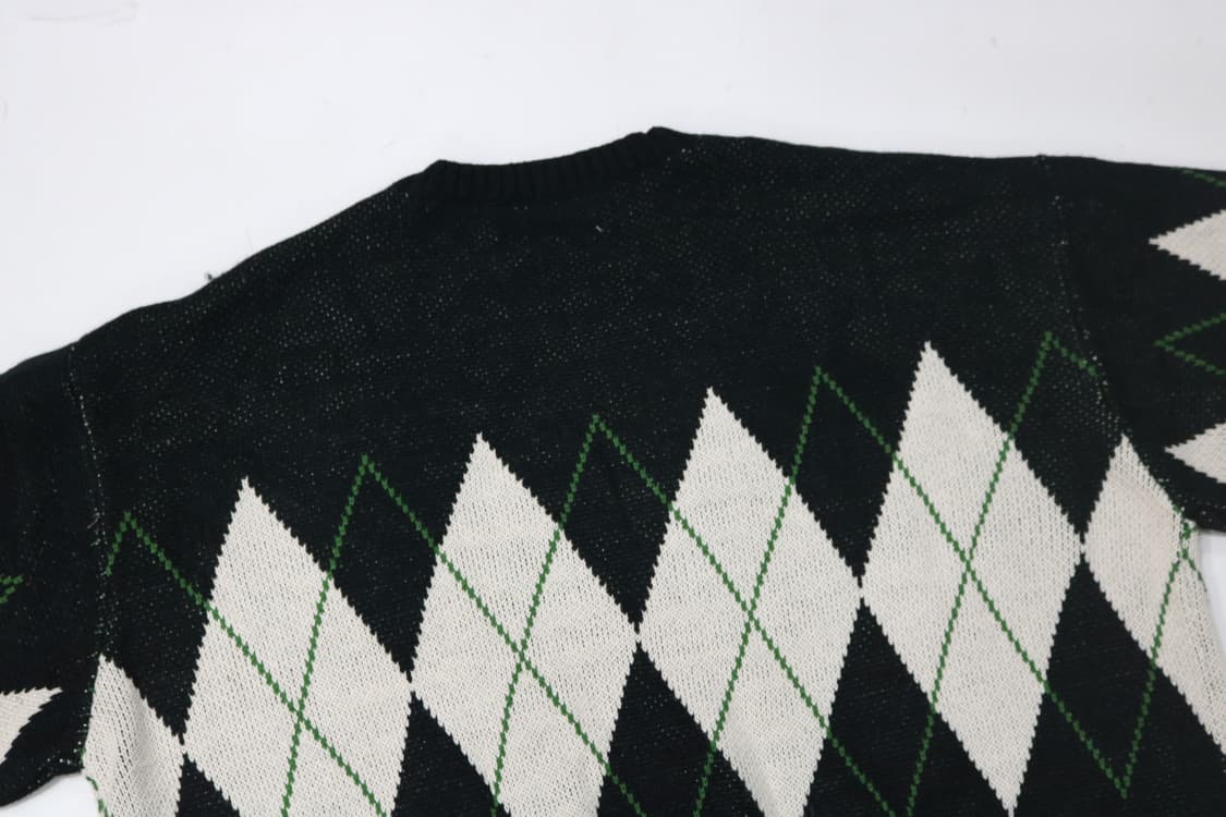 모노마트 블랙 아가일 체크 패턴 오버핏 라운드 니트 (L) 상품이미지10