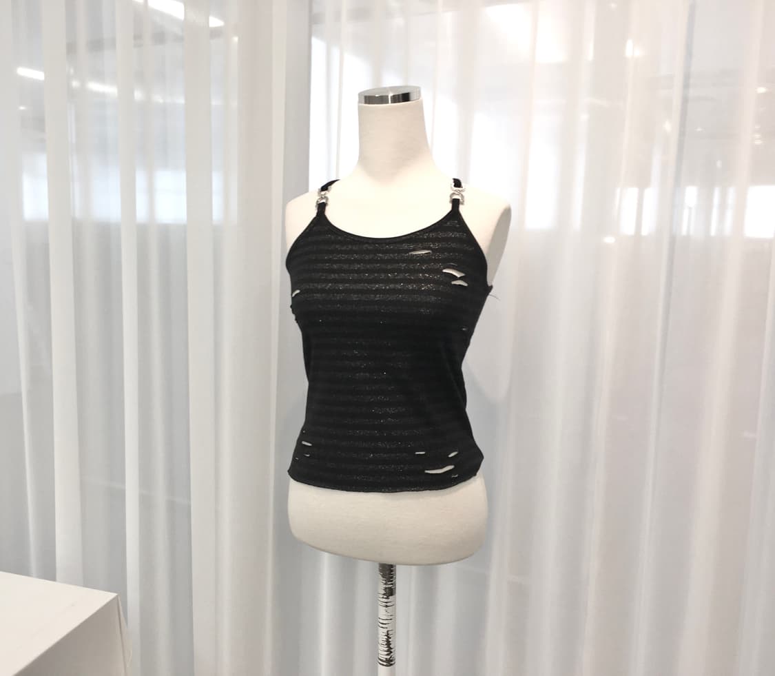 Striped Chain Damaging Sleeveless 상품이미지1