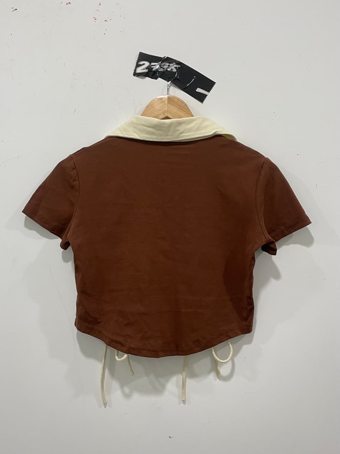 Vtg Y2K 오픈카라 아일렛 크롭 반팔 티셔츠 상품이미지3