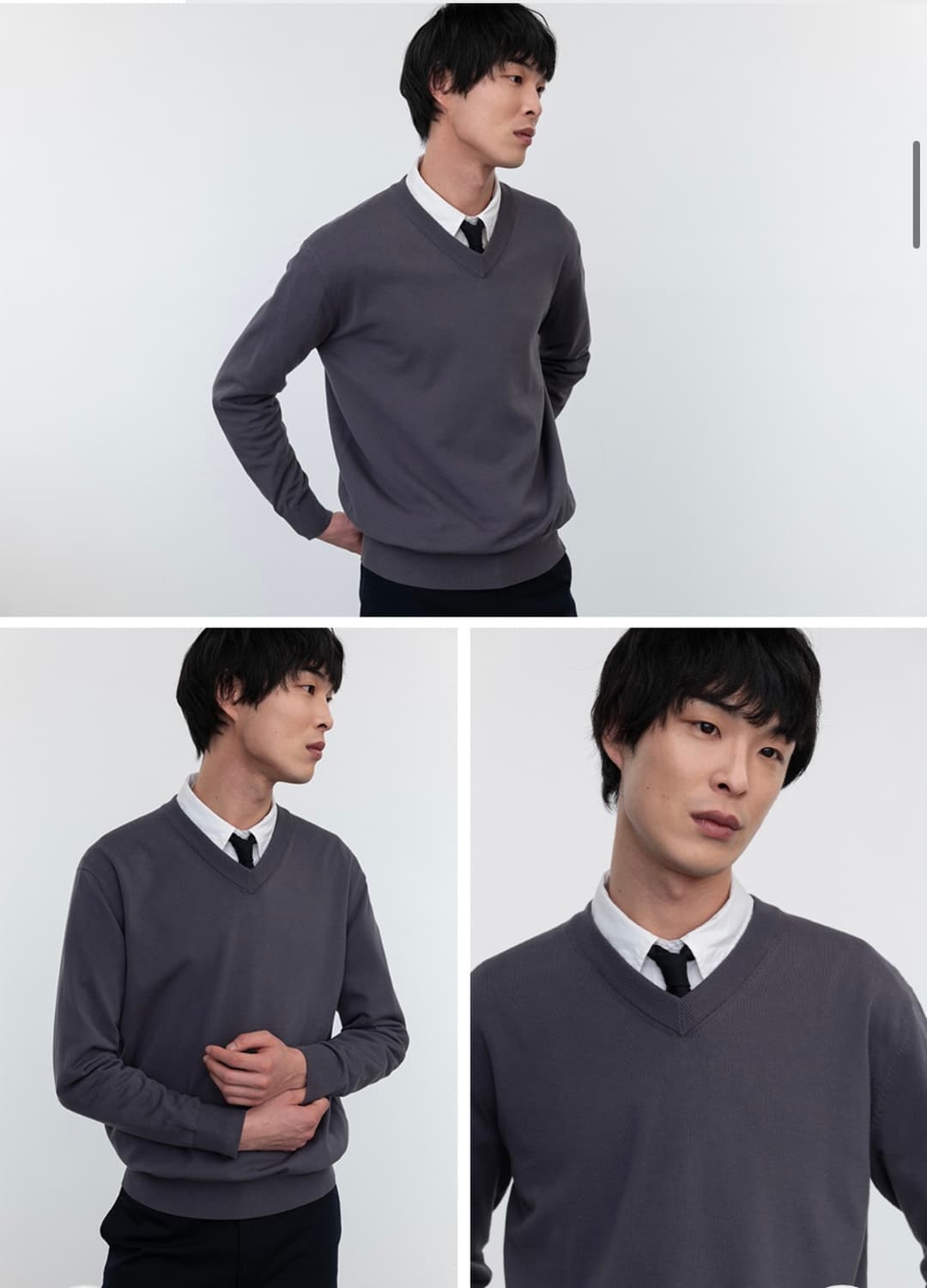 새상품) 포터리 컴포트 v넥 니트 (차콜, 3) 상품이미지3
