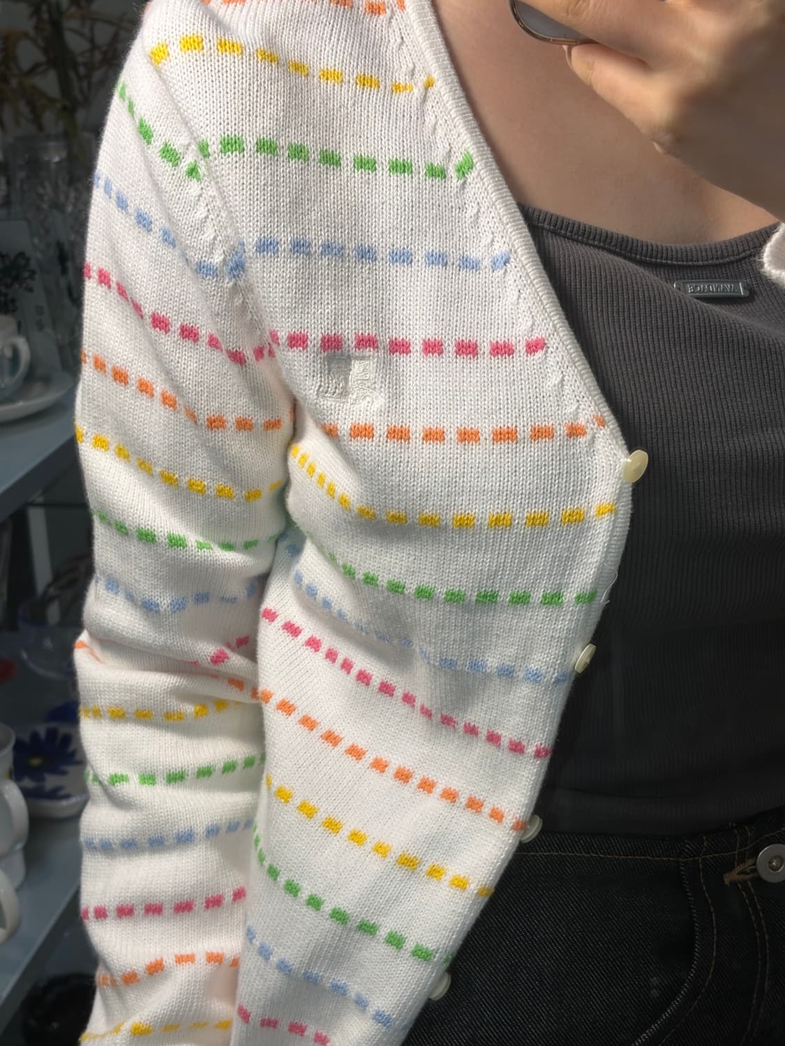 꾸레쥬 컬러 스트라이프 가디건 화이트 상품이미지2