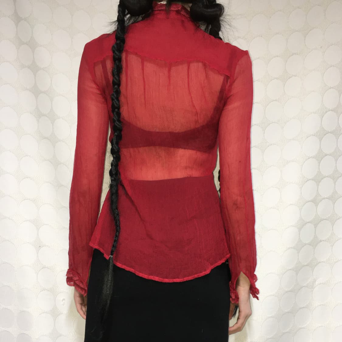 돌체앤가바나 레드 실크 레이스 시스루 셔츠 상품이미지2