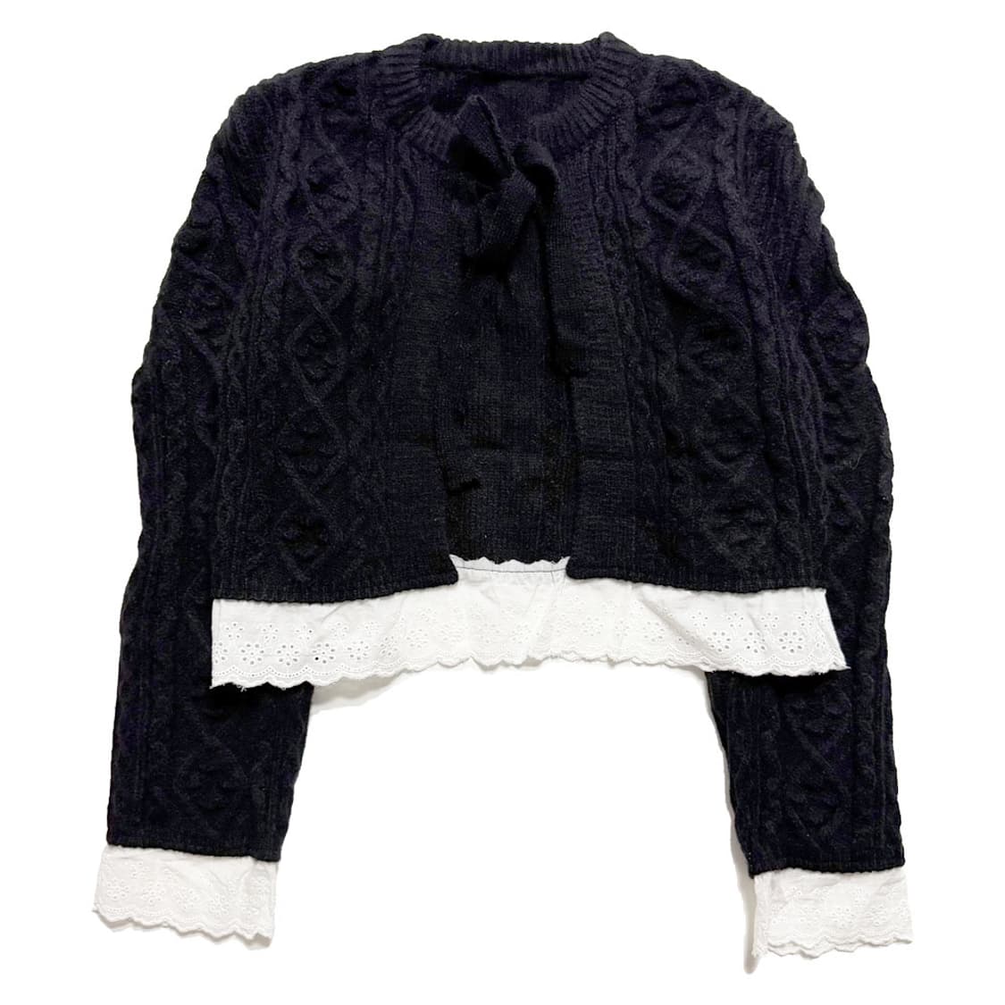 새상품 여자 꽈배기 레이스 니트 가디건 (블랙) 상품이미지1