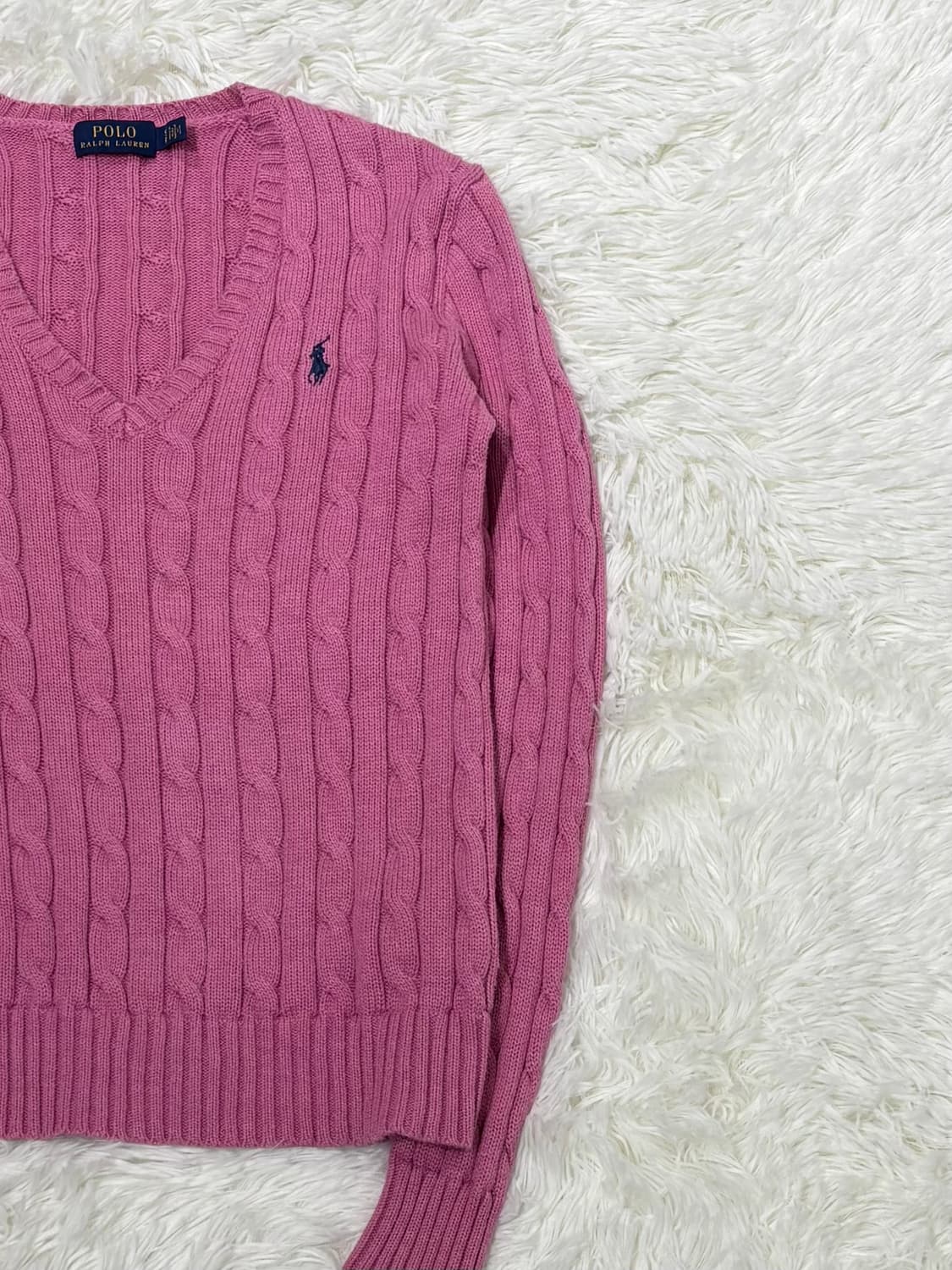 폴로랄프로렌 네이비포니 핑크 브이넥 케이블 니트 상품이미지5
