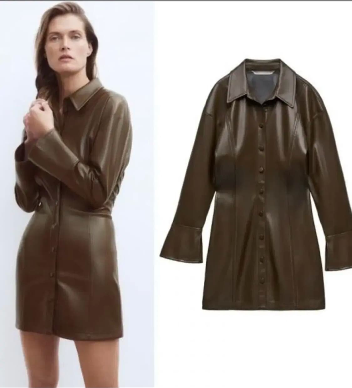 자라 ZARA 에코레더 셔츠형 미니 원피스 S사이즈 상품이미지1