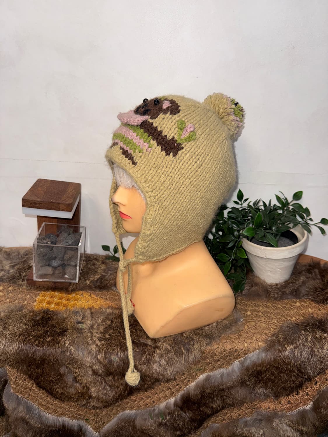 Beige mouse knit ball beanie  상품이미지3