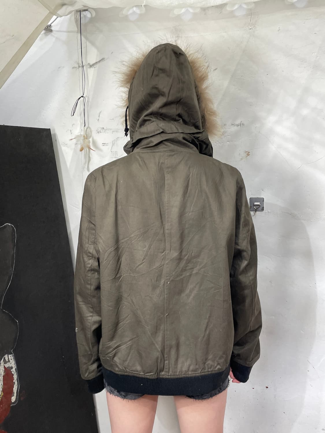 일본빈티지 울프죠 퍼 후드 자켓 점퍼 y2k 크롭 야상 M. 상품이미지4