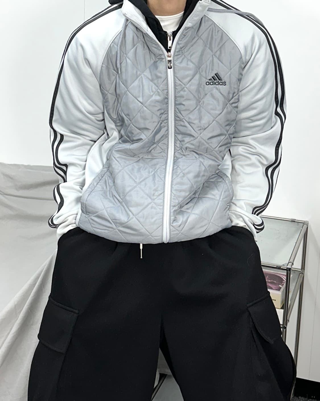 아디다스 그레이 누빔 퀄팅 트랙탑 자켓 XL 상품이미지1