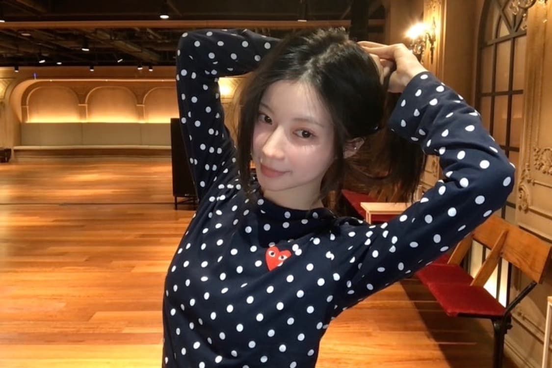 꼼데가르송 네이비 플레이폴카 도트 롱슬리브 티셔츠 상품이미지1