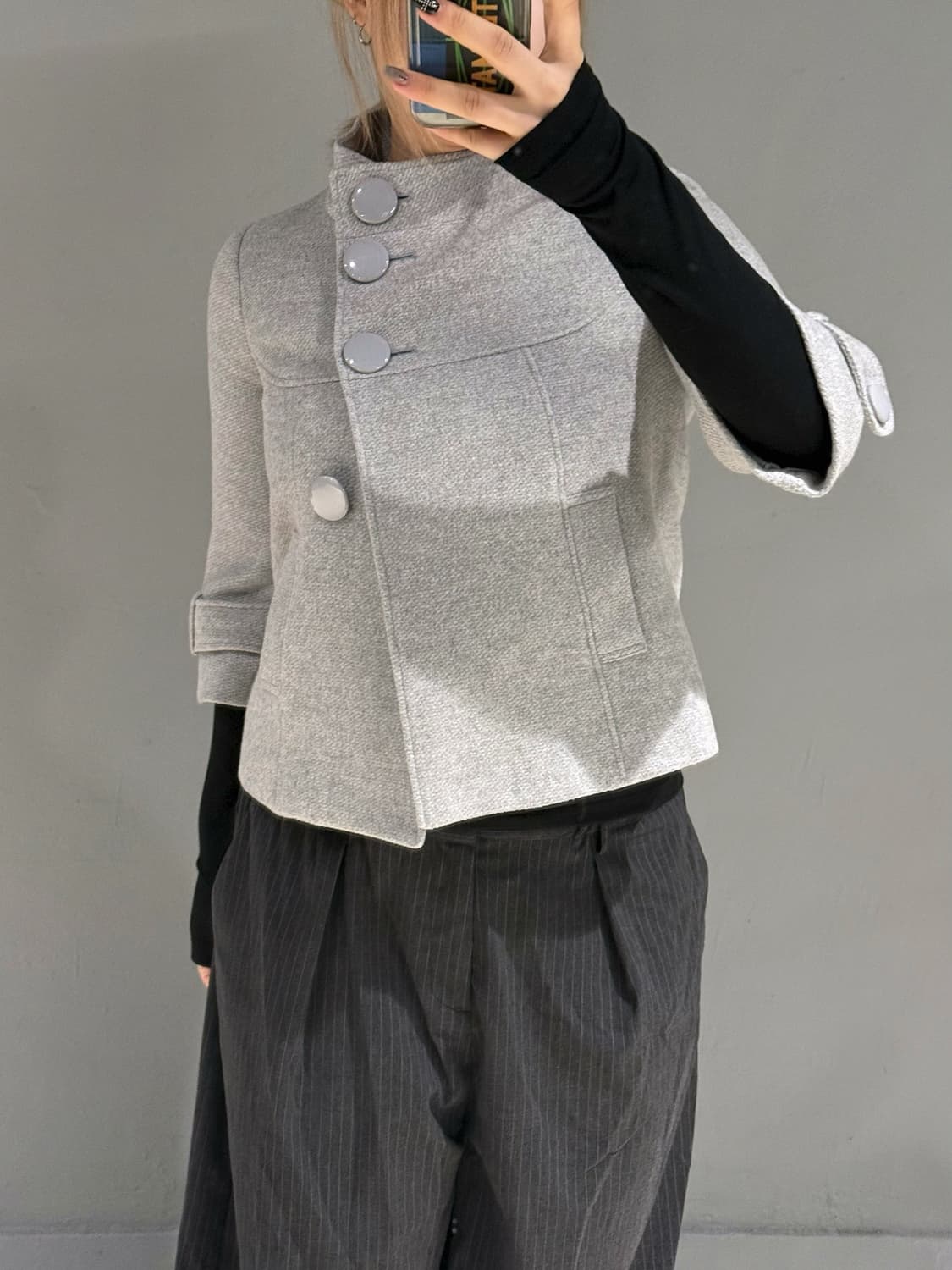 high-neck big button half coat 상품이미지3