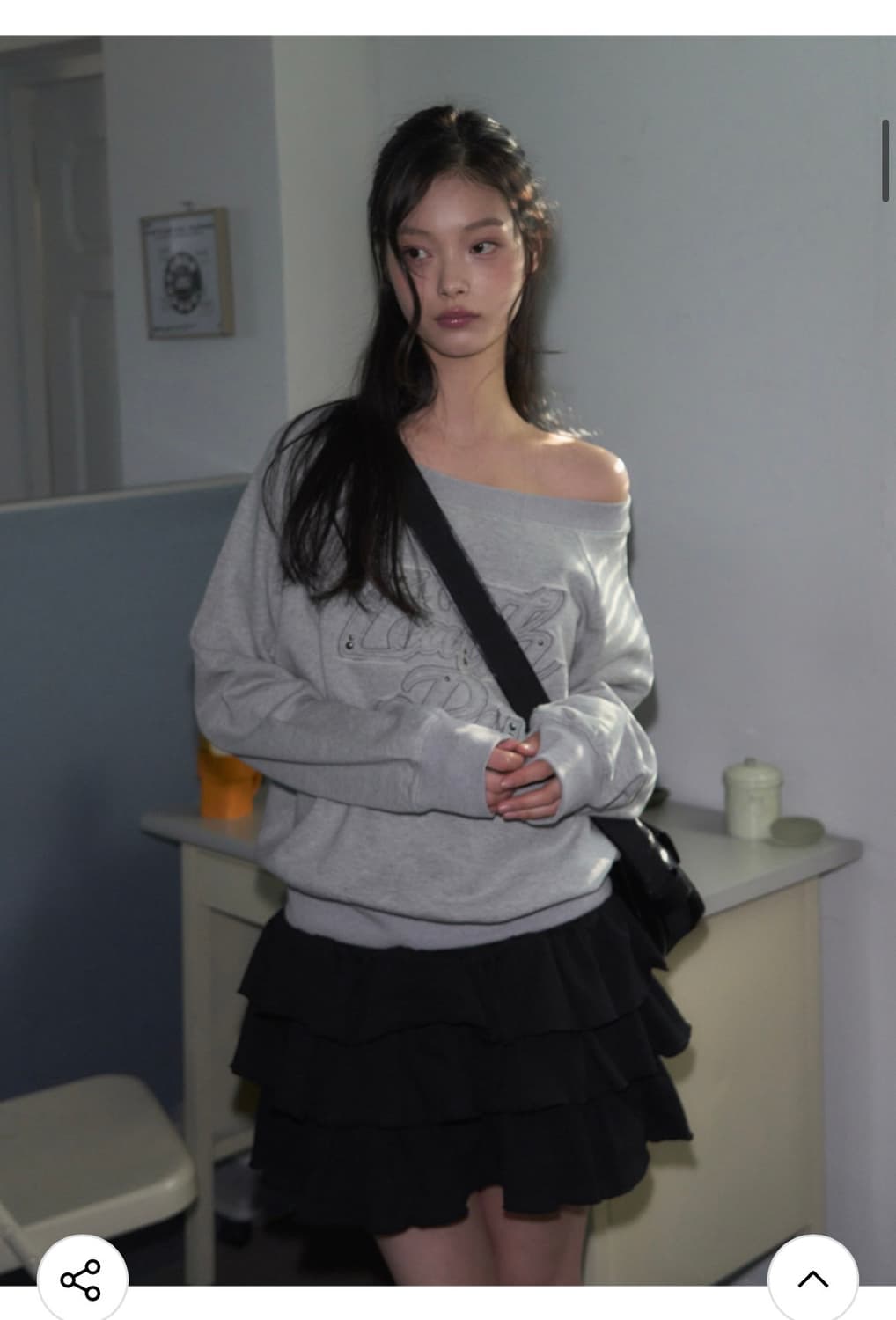 (FREE) 레더리 오프숄더 아플리케 스웻셔츠 [MELANGE] 판매 상품이미지7