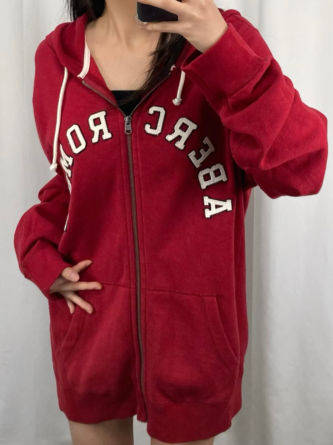 아베크롬비 스펠로고 레드 후드집업 상품이미지3