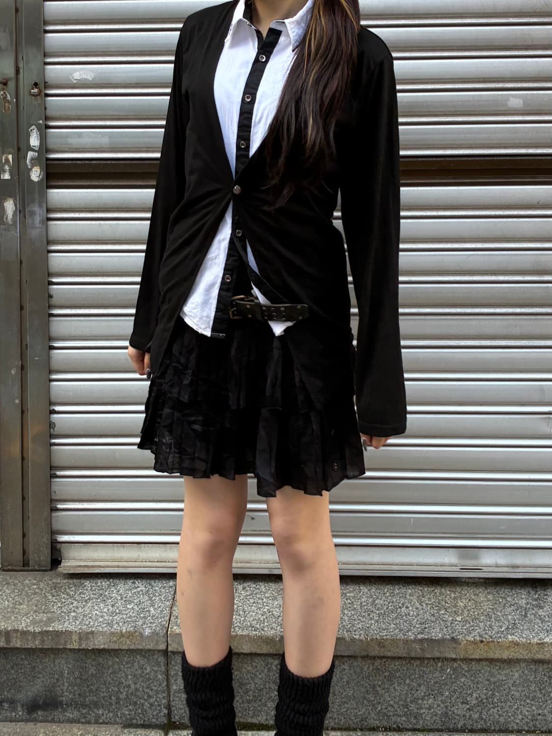 M)Japanese vintage 여성 화이트/블랙 가디건 레이어드 셔츠 상품이미지7