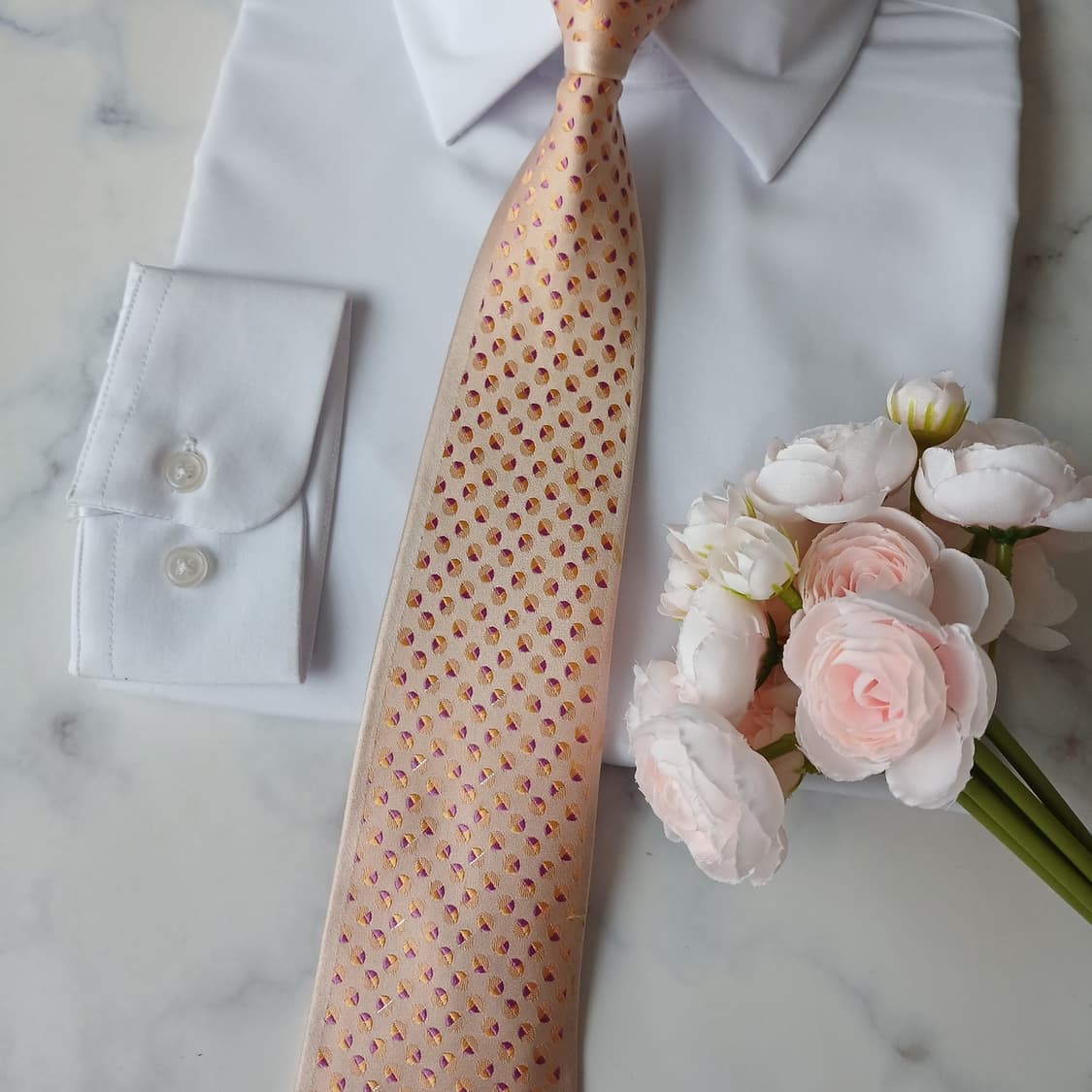 밀라 숀 실크 오렌지 도트 패턴 넥타이 9.2cm A+등급 A19735 상품이미지5