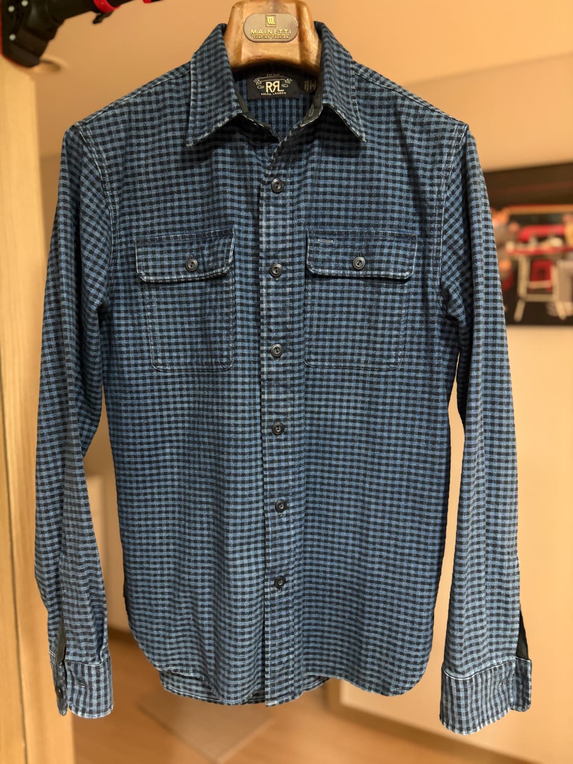 (M) RRL 인디고 플레이드 워크 셔츠 상품이미지1