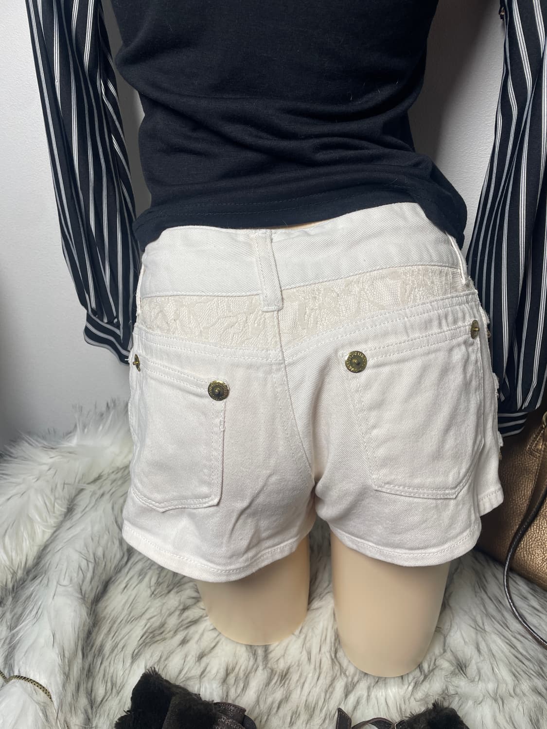 빈티지 갸루 골드 사이드링 로우라이즈 스커트 팬츠 상품이미지4