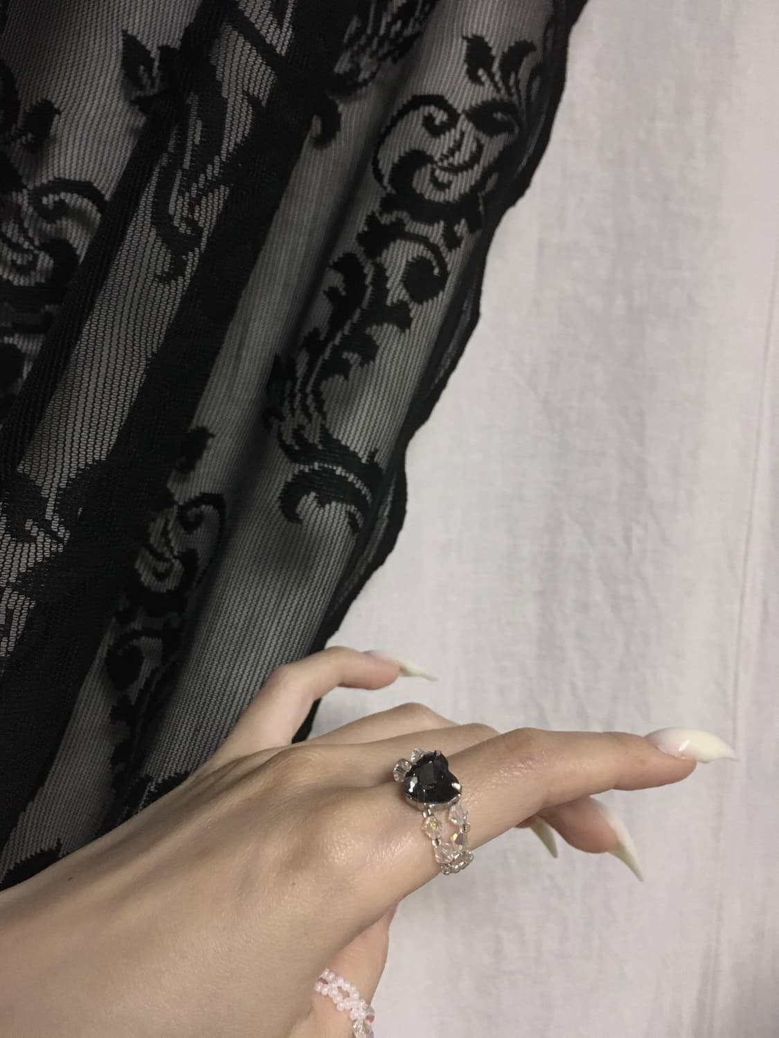 Vintage 스윙셋 레이어드 하트 비즈 링 반지 블랙 상품이미지5
