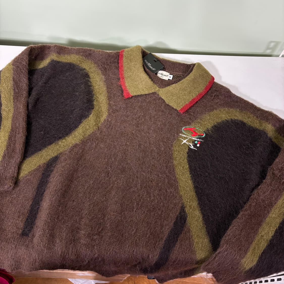 택달린새것 100-105 906MASS 브라운 자카드 카라넥 헤어리니트 상품이미지1