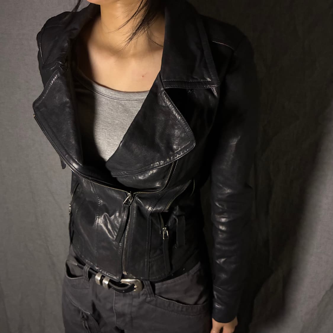 vintage black leather jacket 상품이미지1