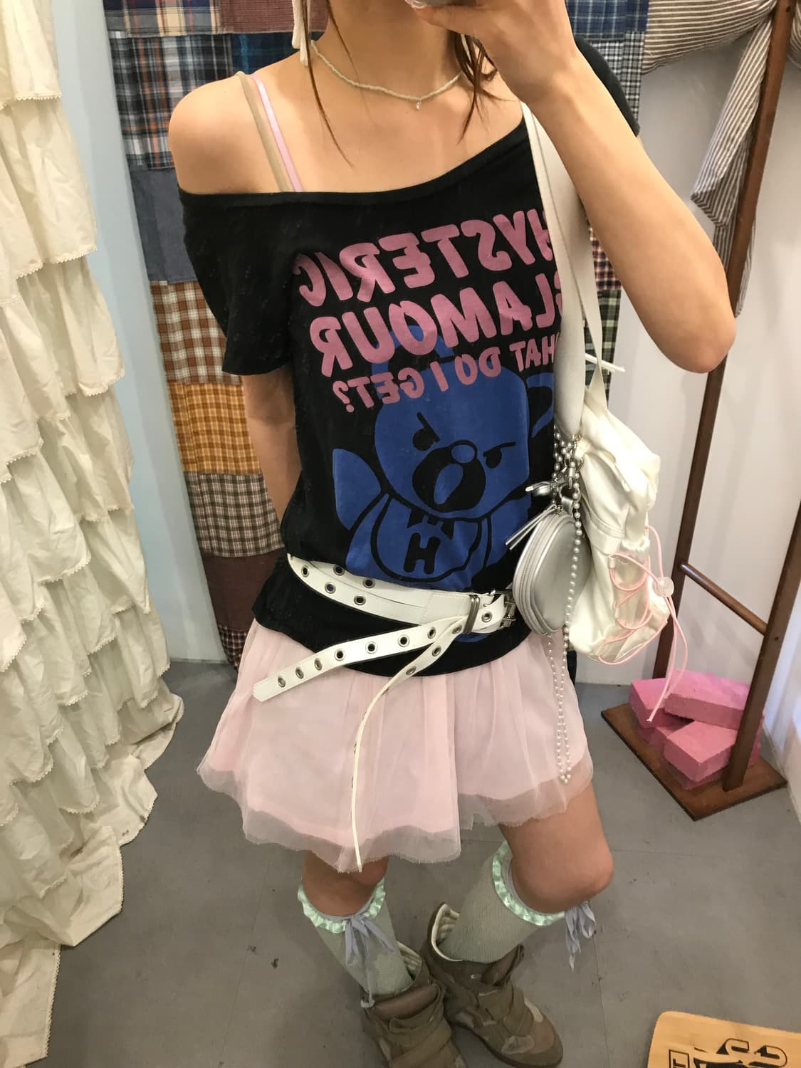 히스테릭글래머 블랙 퍽베어 반팔티셔츠 상품이미지1