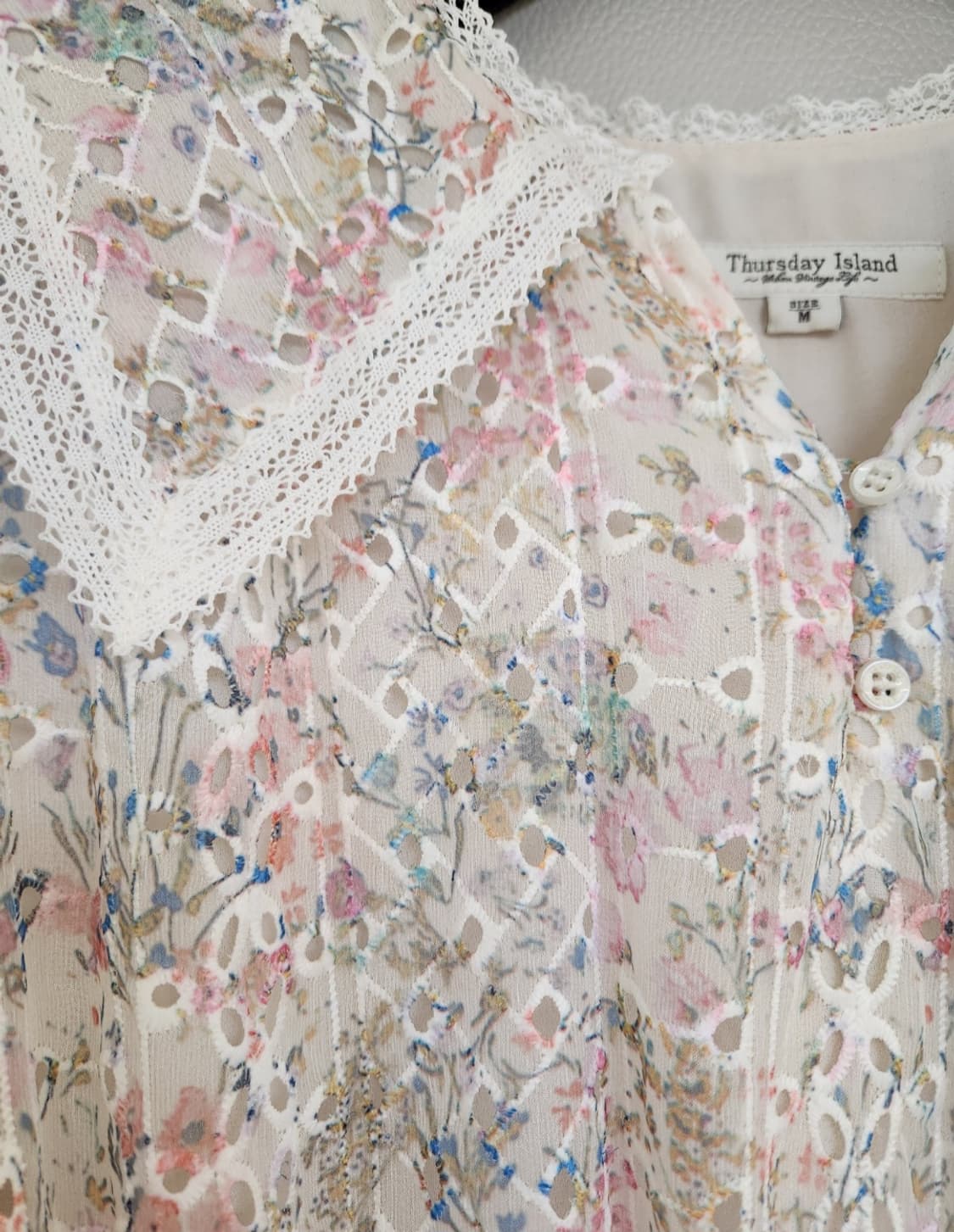 써스데이아일랜드 자수플라워 빅카라 원피스 M사이즈 상품이미지9