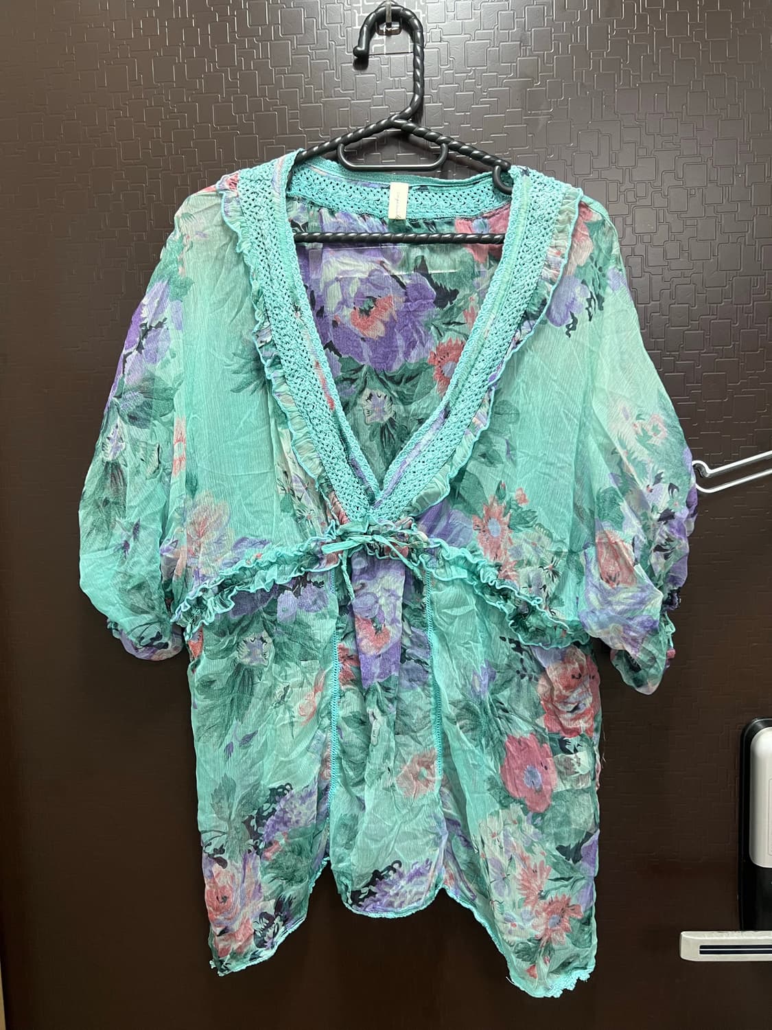 빈티지 민트 플로럴 블라우스 반팔 free 상품이미지1