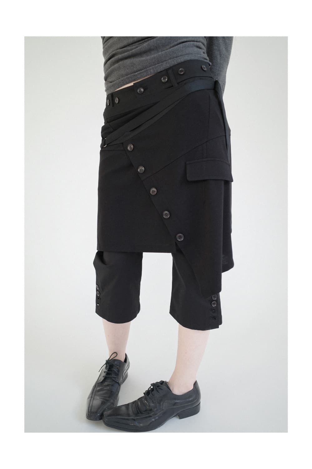 산코파 퓨엘라 Layered button wrap skirt Black 상품이미지2