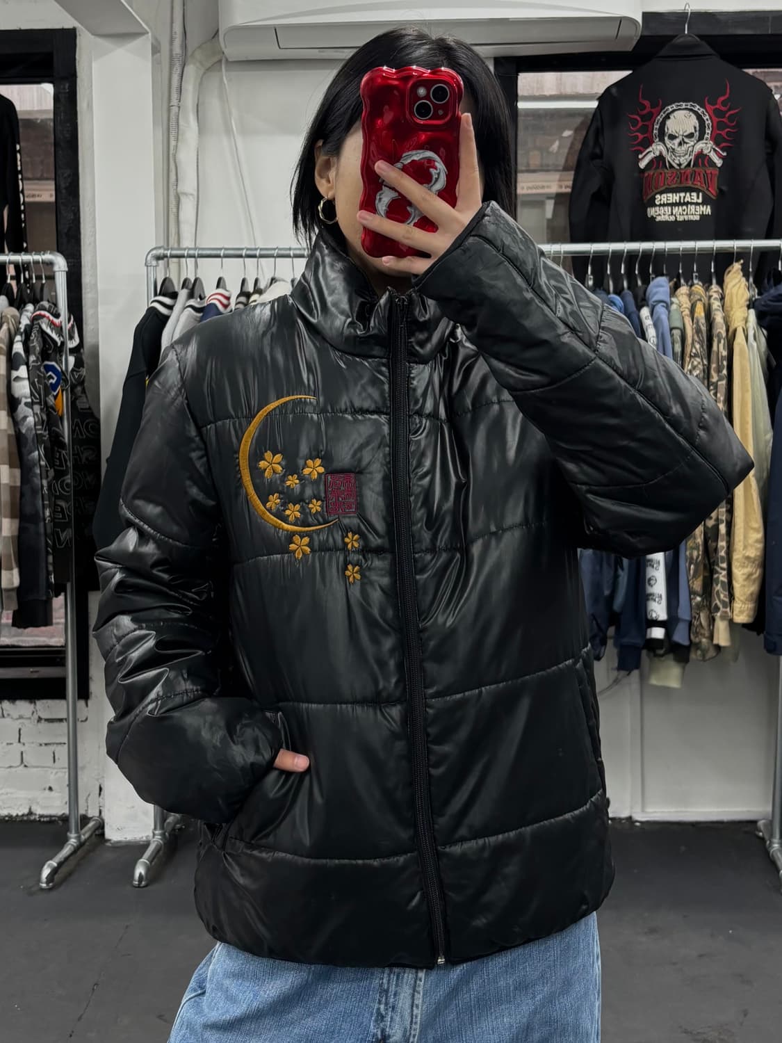 카라쿠리 타마시 오리엔탈 잉어 자수 패딩 상품이미지4