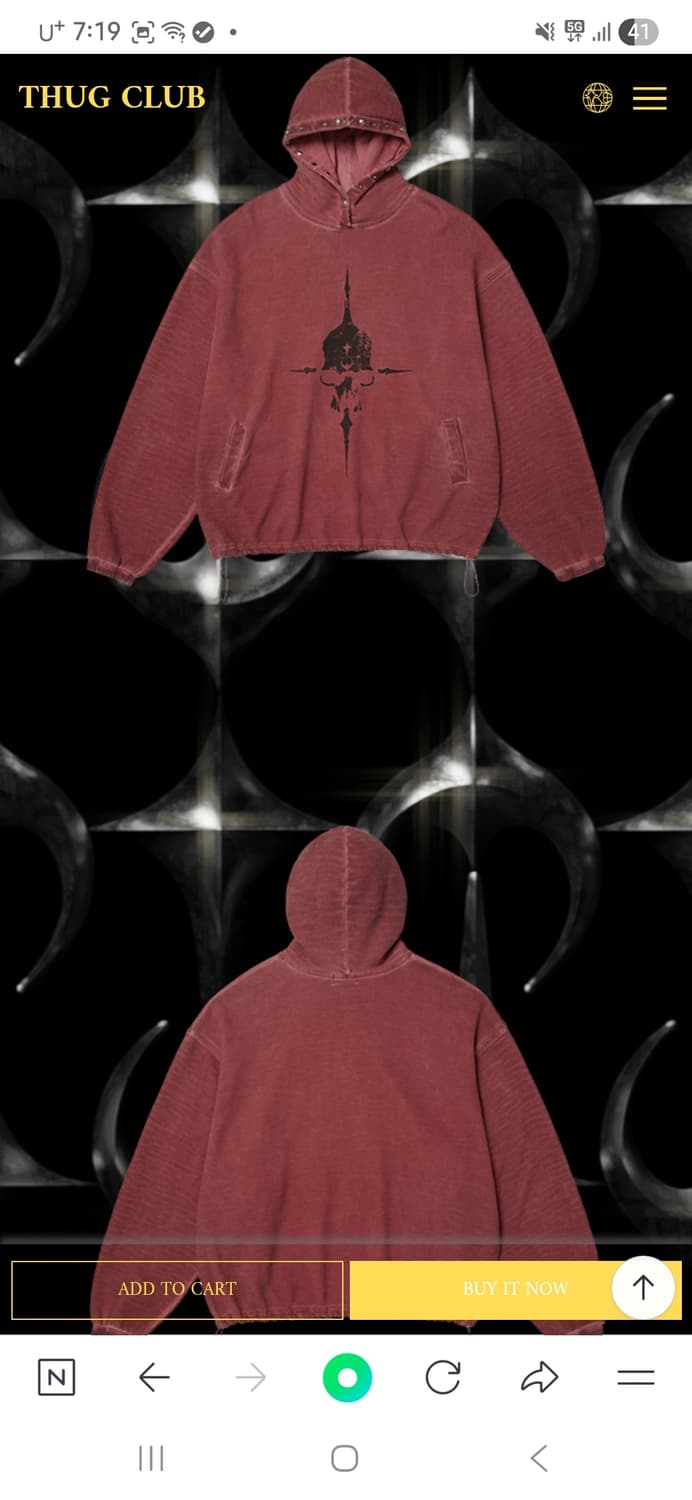 떠그클럽 Thug Club Peace Stud 후드 레드 XL(4) 상품이미지2