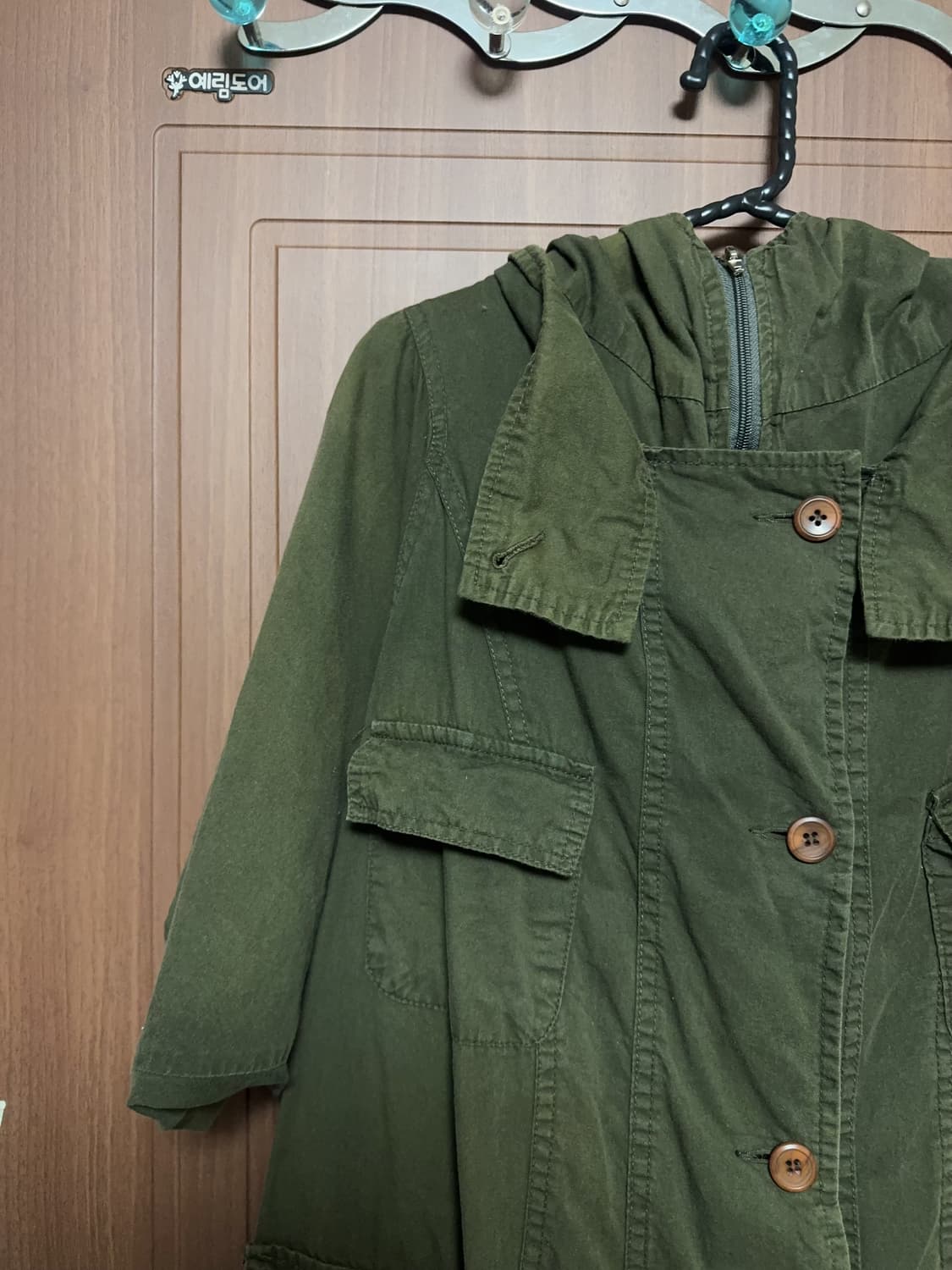 빈티지 모리걸 카키 후드 반팔 야상 점퍼 상품이미지2