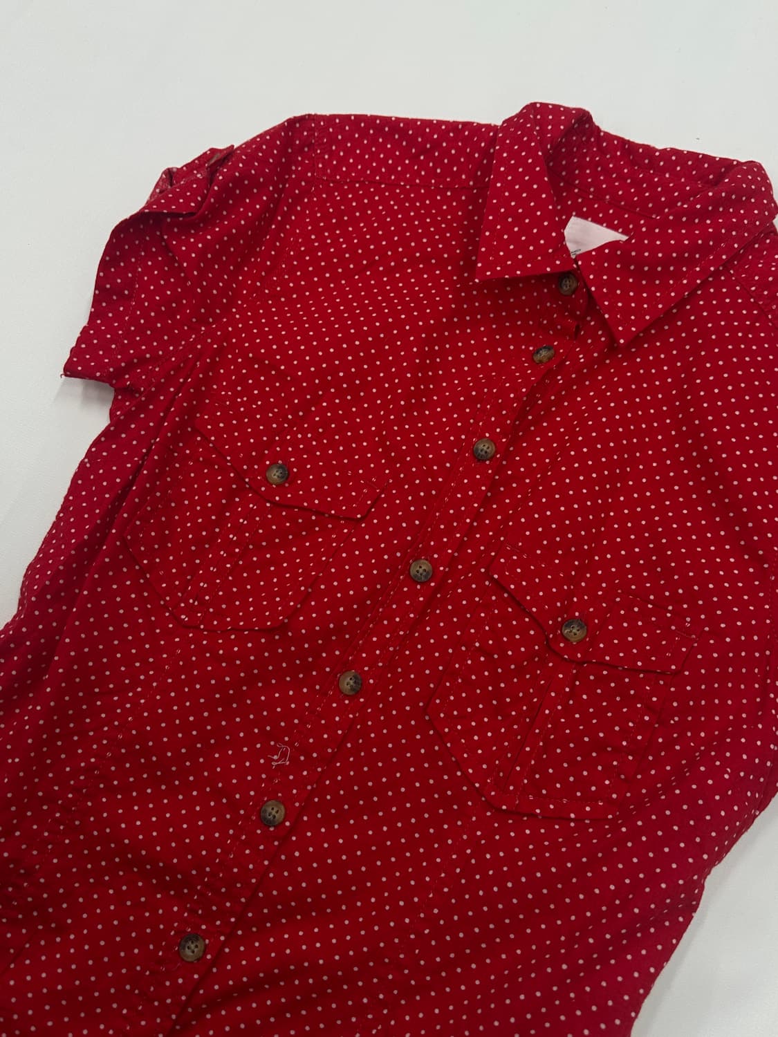 L.O.G.G y2k 복고 도트 레드  반팔 셔츠 허리라인 헬키깔  상품이미지5