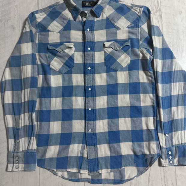 RRL 플레드 체크 웨스턴 셔츠 L