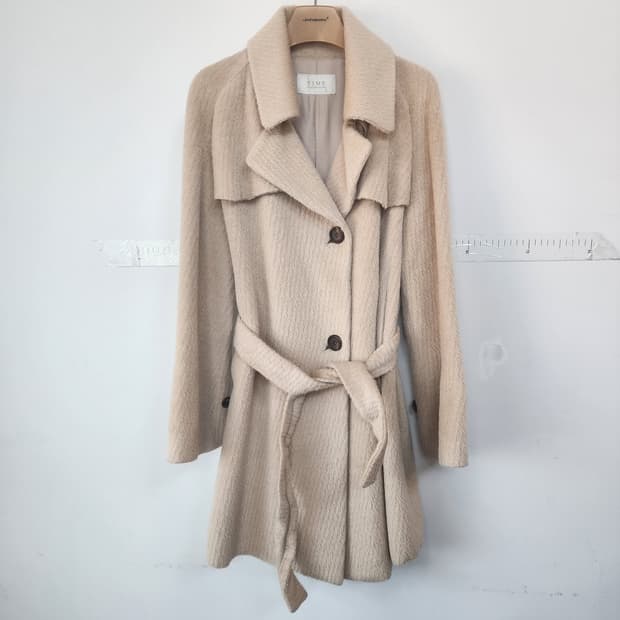 TIME 벨티드 롱 코트 아이보리