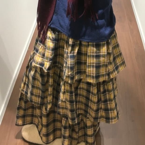 샵더기 피치 플레드 캉캉 스커트 ( 옐로우)