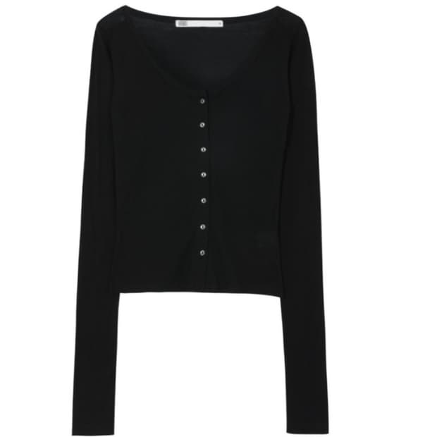 새상품) BASIC SCOOPED BUTTON CARDIGAN, BLAC