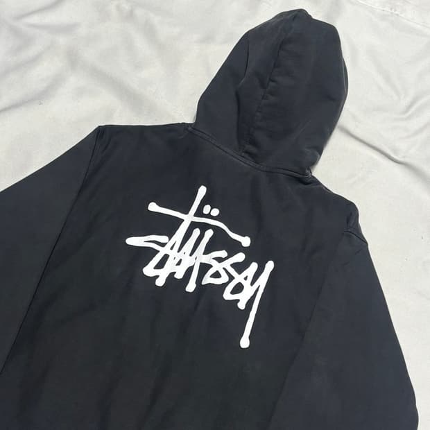 L 스투시 로고 블랙 후드티