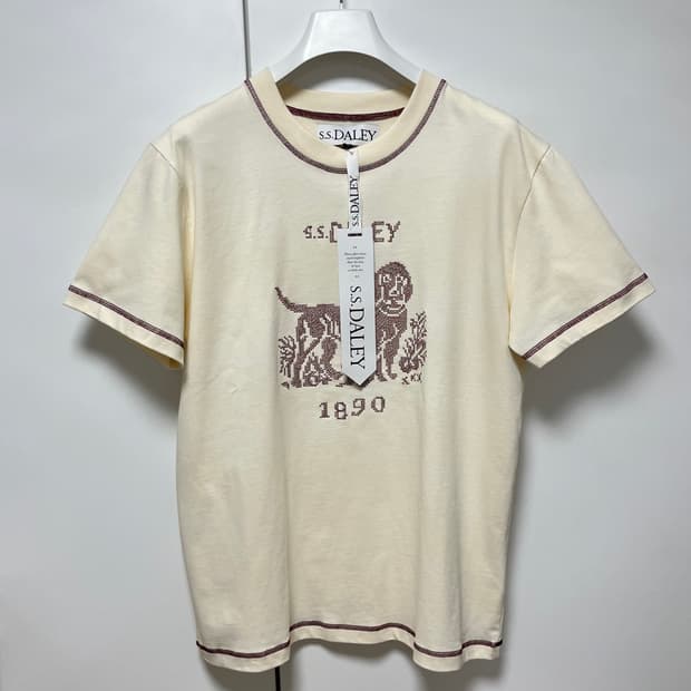[M]S.S 달리 CROSS STITCH 도그 티셔츠/에크루