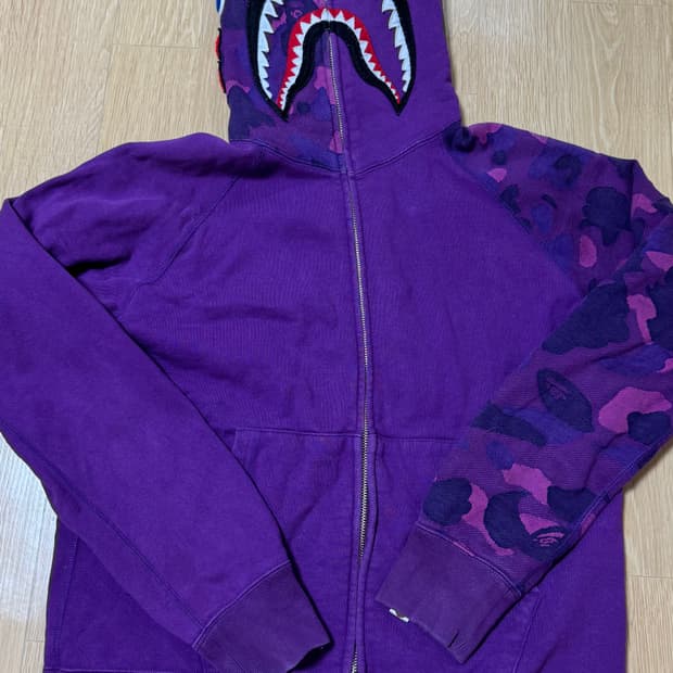 베이프 퍼플 카모 샤크 후드집업