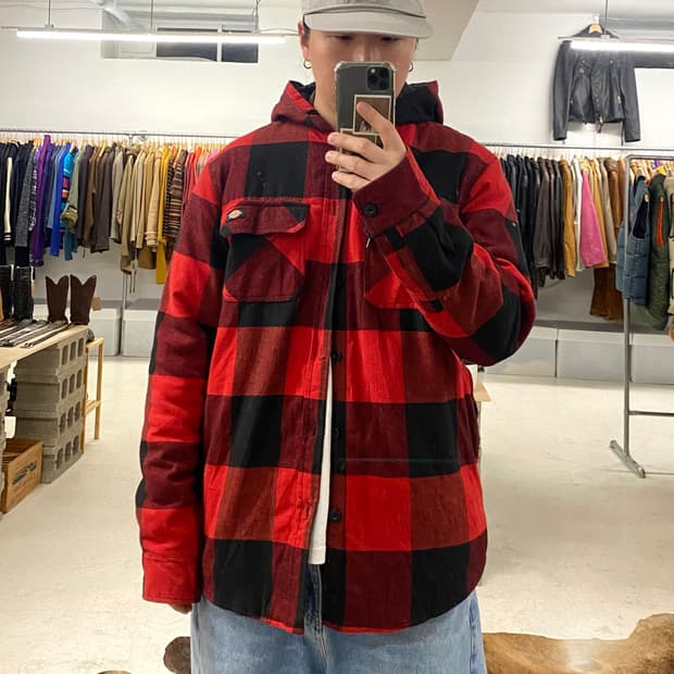 DICKIES ckeck hood jacket 디키즈 체크 후드워크자켓