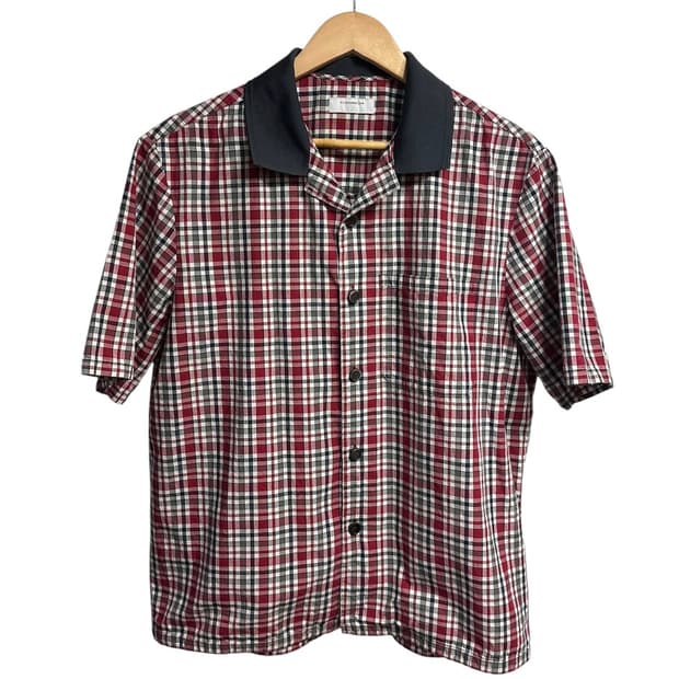 커스텀멜로우 저지 카라 레드 코튼 체크셔츠 L(100)size