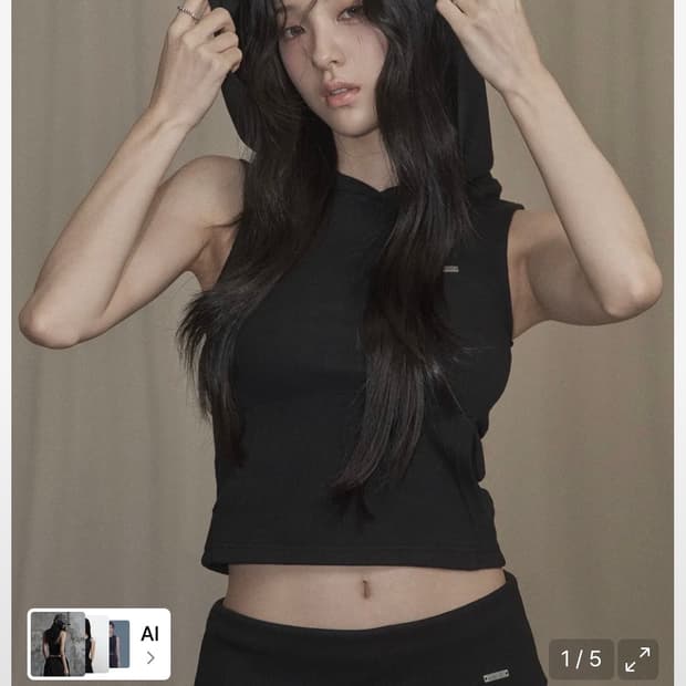 카키포인트 후드 슬리브리스 블랙