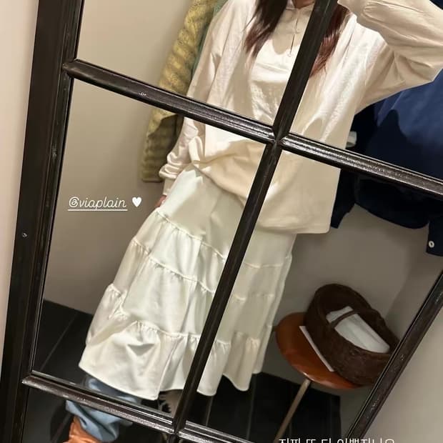 비아플레인 단추 캉캉 스커트