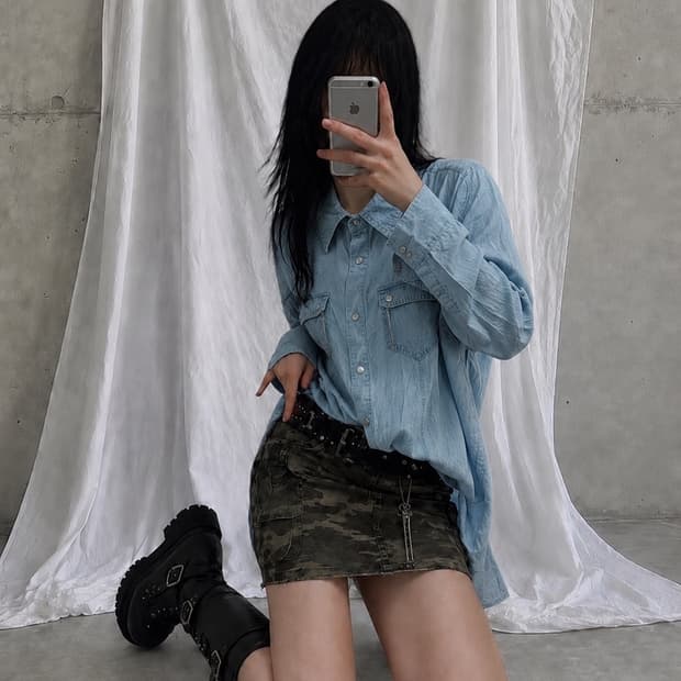 데님 포켓 셔츠